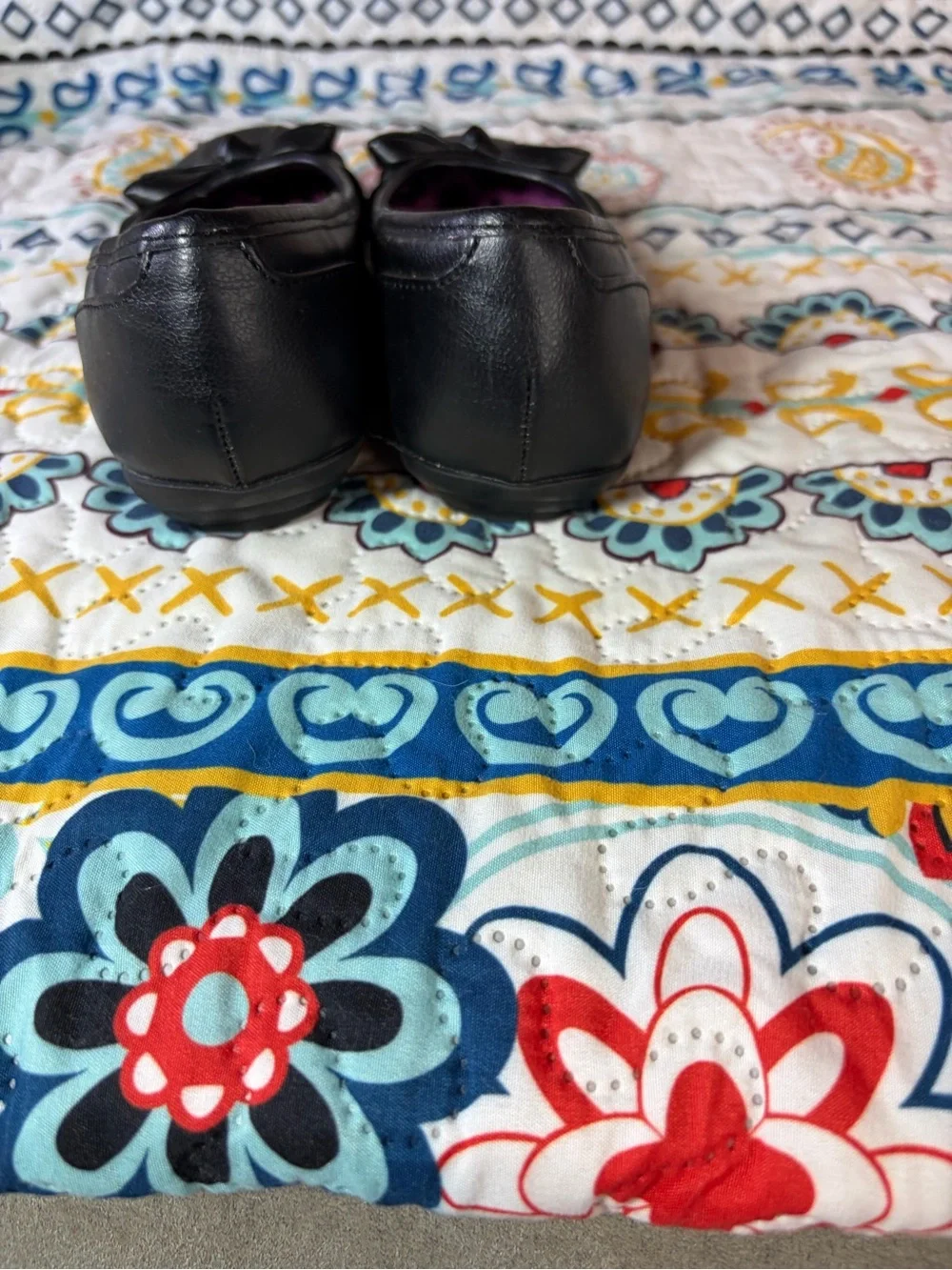 Sugar Black Ballet Flats with Pink Leopard Insole and Bow